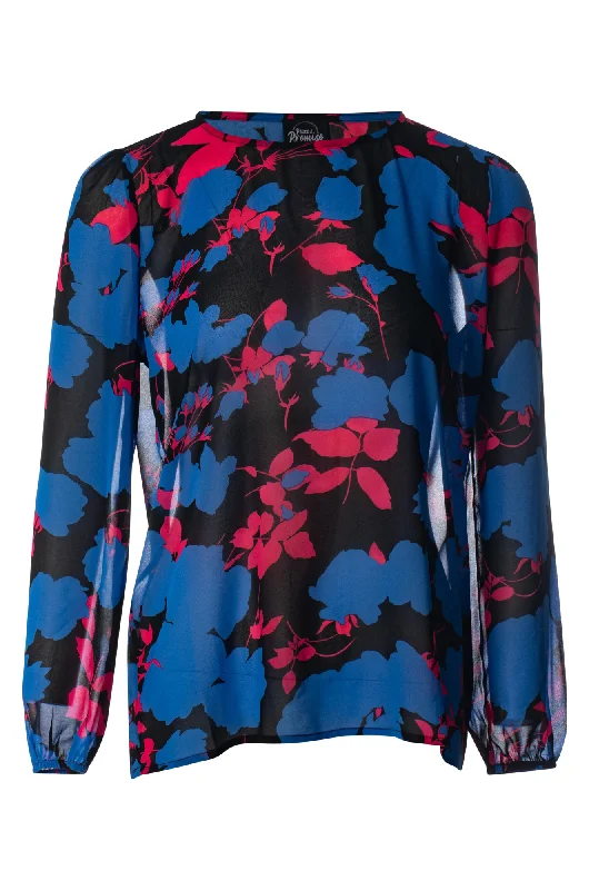 Unbeatable Deals Printed Chiffon Top | Cerise cobalt Flowers | 7121BR
