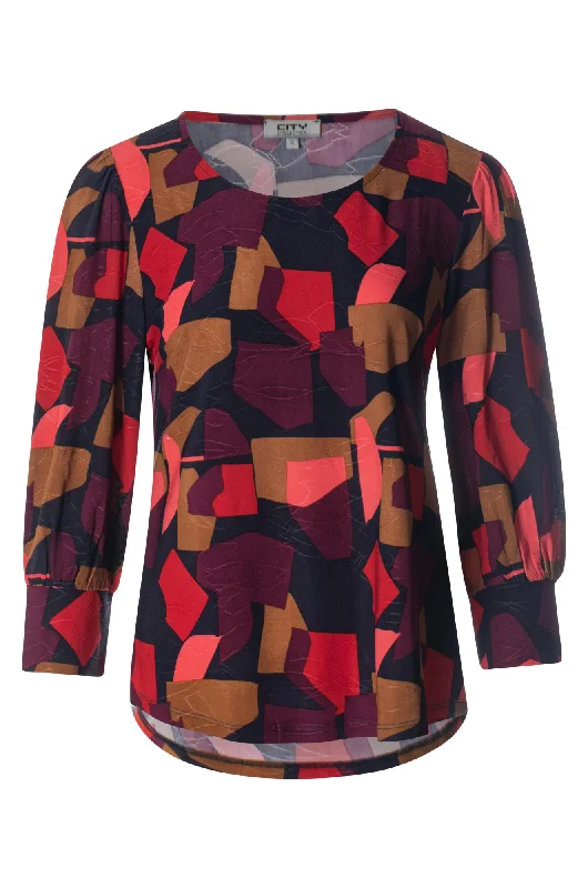 Season Offer Printed Slinky Top | Berry Geo Abstract | 7401BR