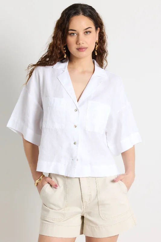 Snag Fabulous Fashion Bargains Meander White Linen Boxy SS Shirt