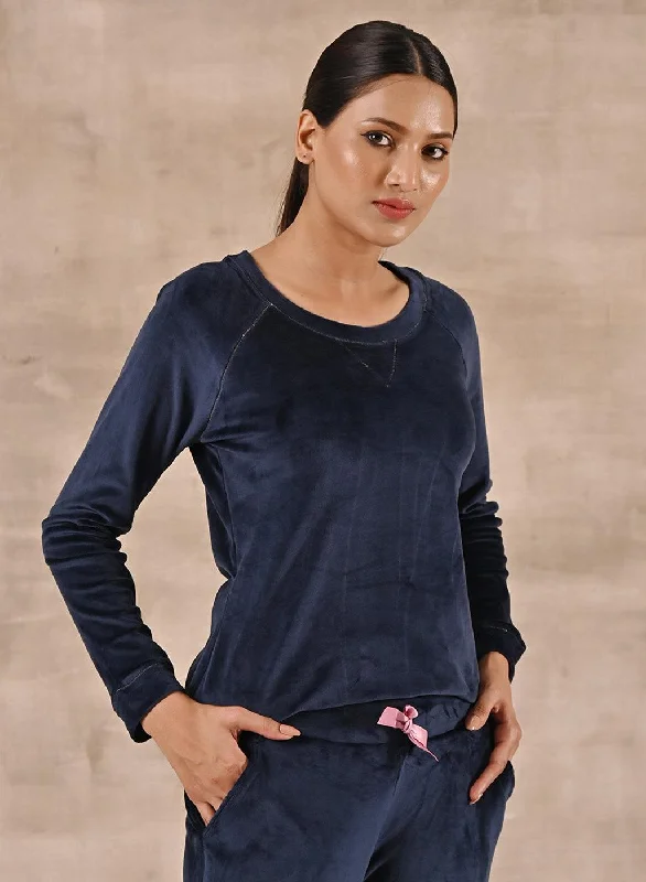 Chic And Trendy Navy Blue Round Neck Track Suit