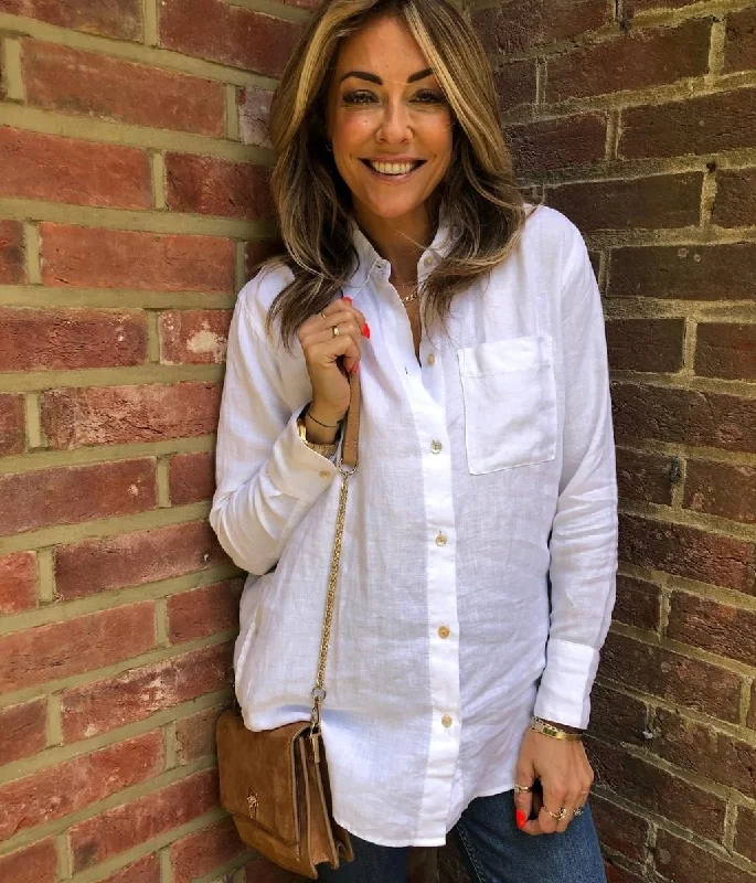 Budget Friendly White Pure Linen Oversized Shirt
