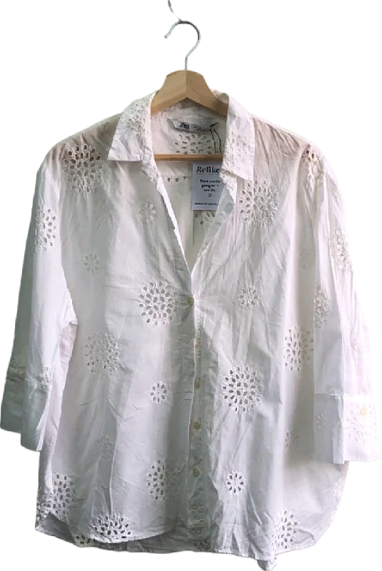Romantic Chic Deals Zara White Eyelet Embroidered Shirt EU L