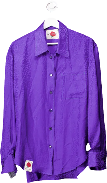 Final Sale Art dealer Purple 100% Silk Leopard Jacquard Shirt UK S