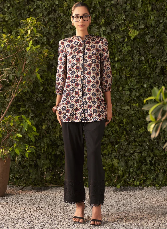 Bid Farewell To The Old Season Lisa Red Printed Satin A-line Shirt for Women