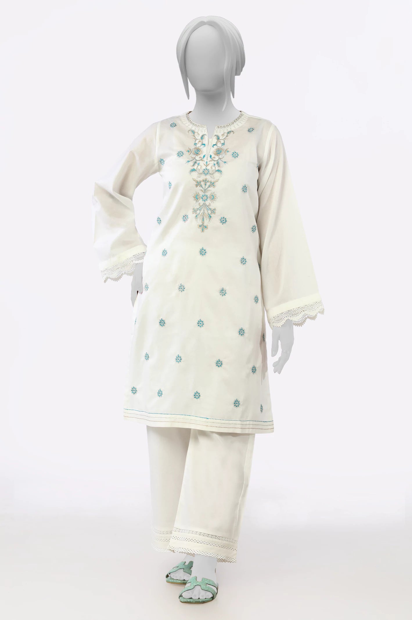 Spring Offer White Embroidered Kurti