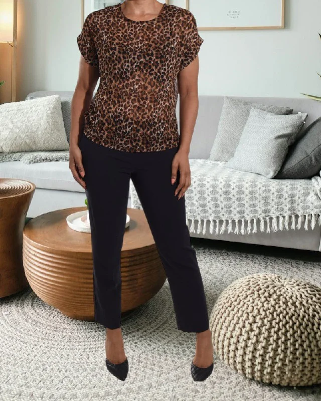 On-Trend Fashion Offers Brown Multi Color Rolled Sleeve Top