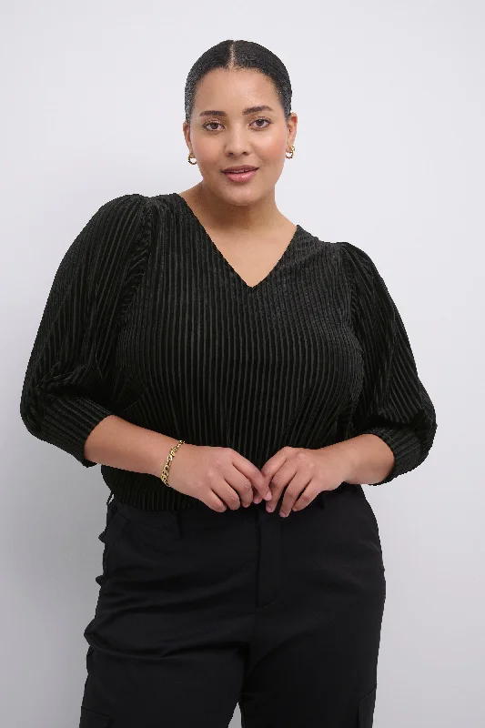 Flash Sale Starts schwarze Bluse mit feinen Samtstreifen