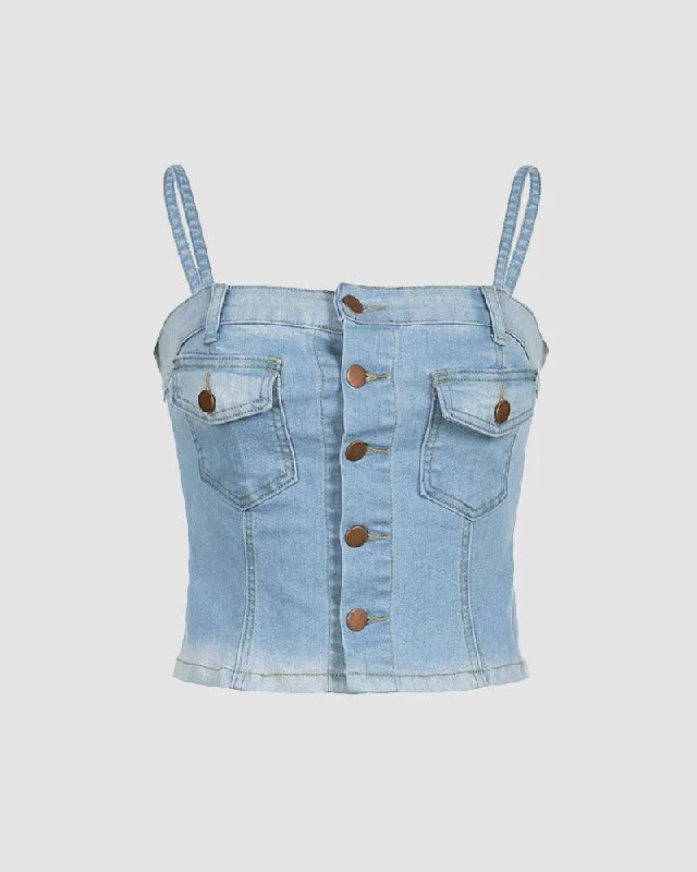 Refined Fashion Sale Haloe Pocket Denim Top