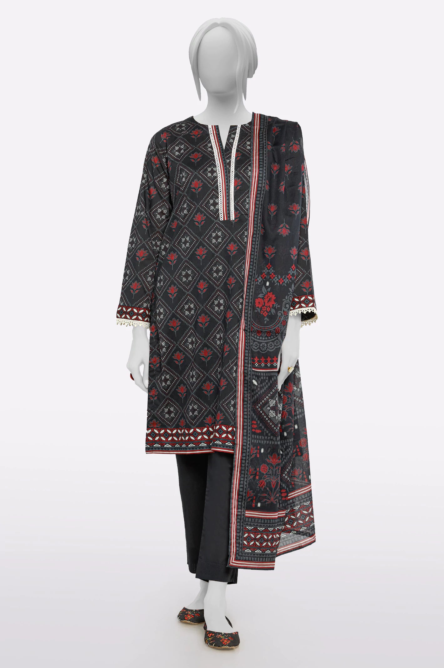 Spring Fashion Black Printed 3PC