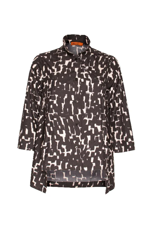 Fashion Sale Drop Hem Shirt - Black/White Print 4617