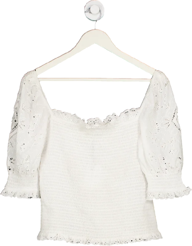 New In This Season Brora White Off-Shoulder Smocked Top UK 12