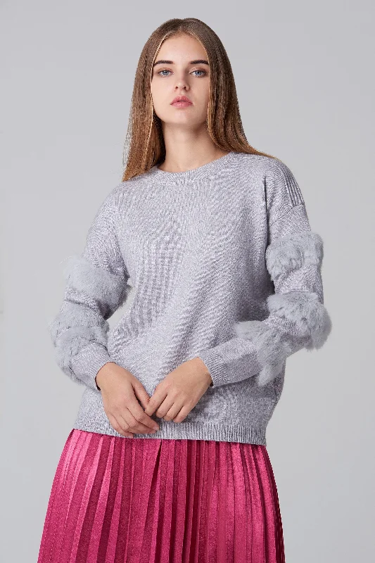 Limited Time Special Offer Grey Fur Strip Sleeve Top
