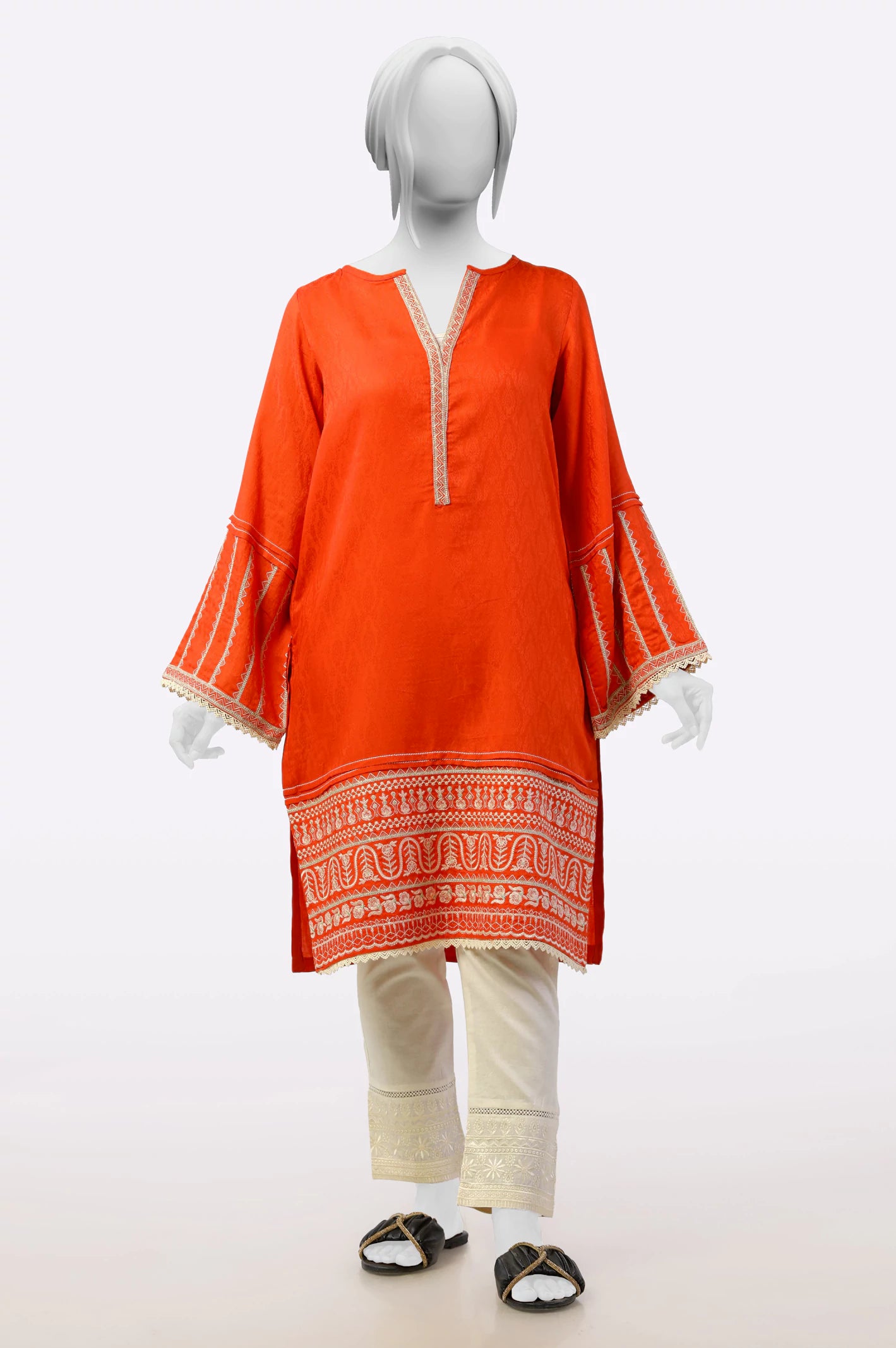 Exclusive Discounts Orange Embroidered Kurti