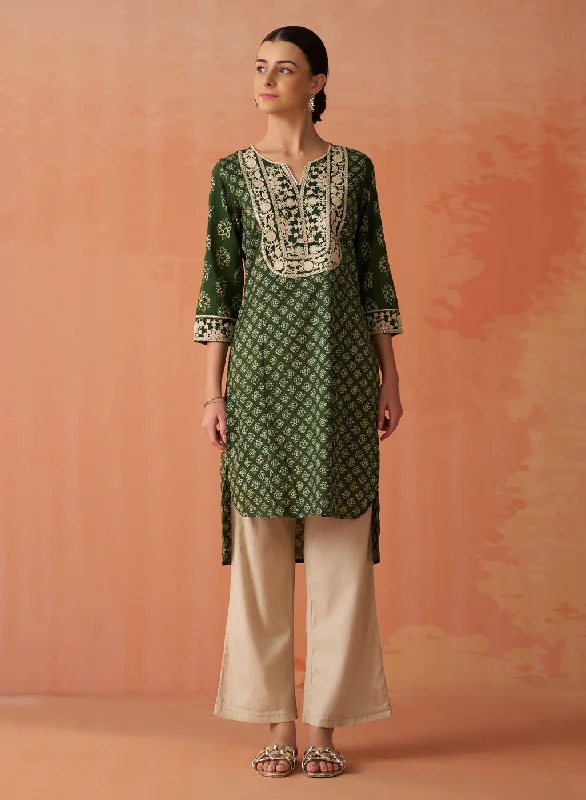 Easy Elegance Sales Kyra Army Green Printed Cotton Designer Kurta for Women