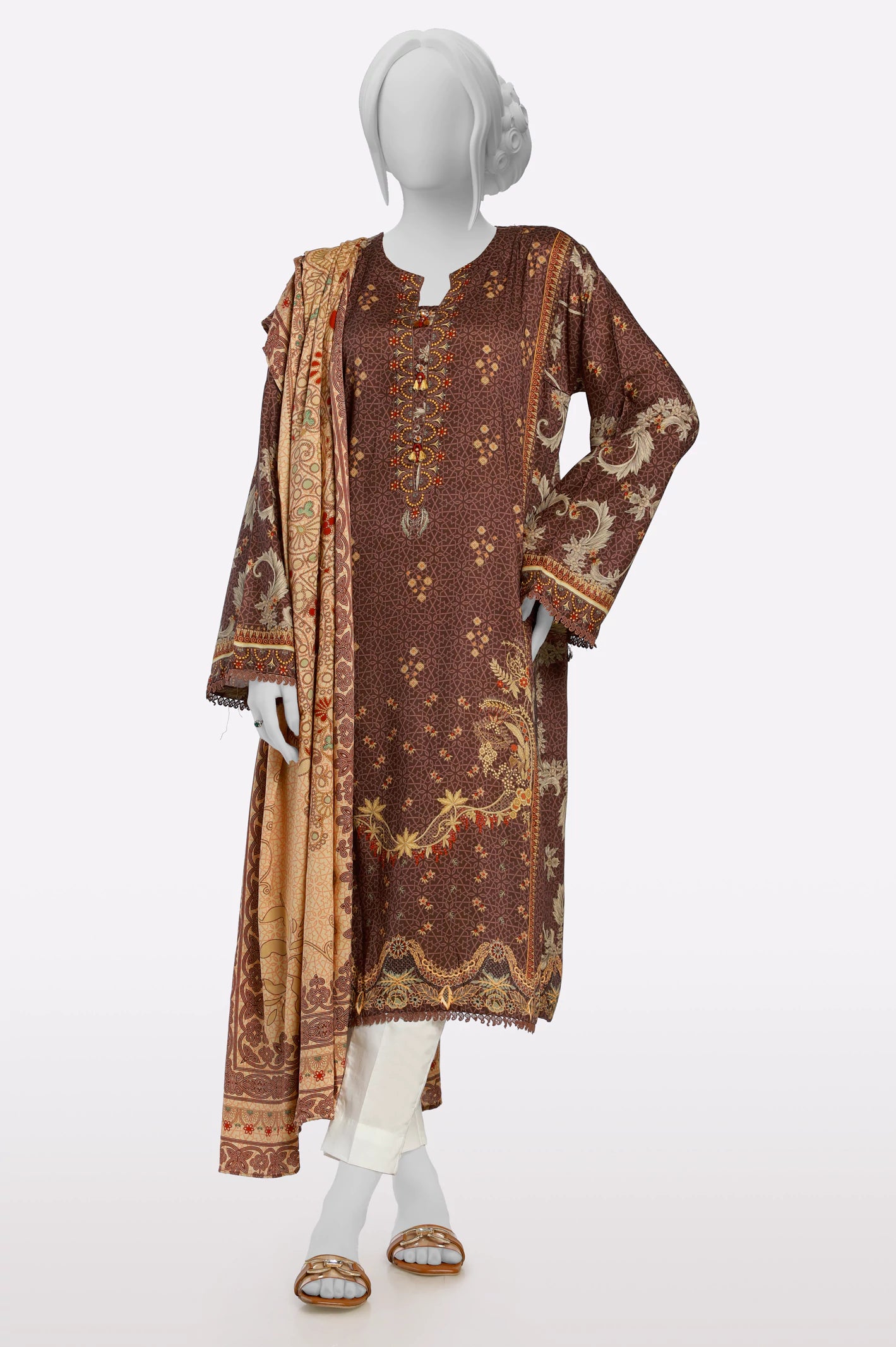 Fashionista Sale Brown Printed Kurti With Dupatta