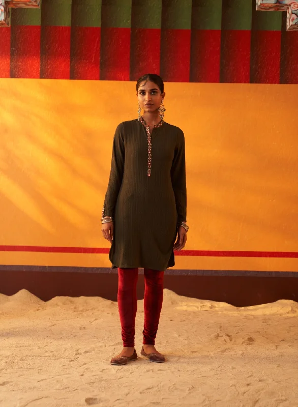 Special Offer Green Woollen Kurta for Women with Threadwork