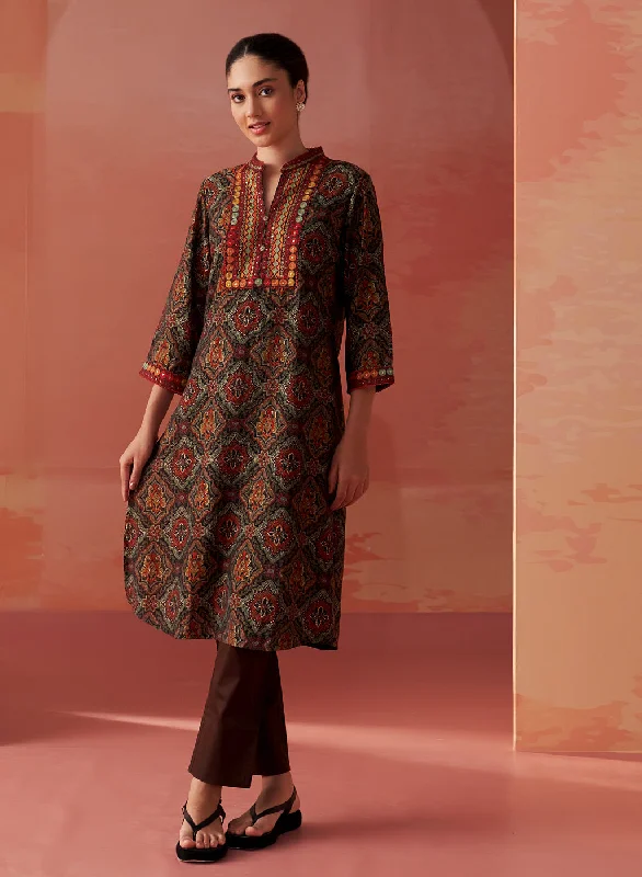 Big Savings Samiya Black Printed Chanderi Kurta