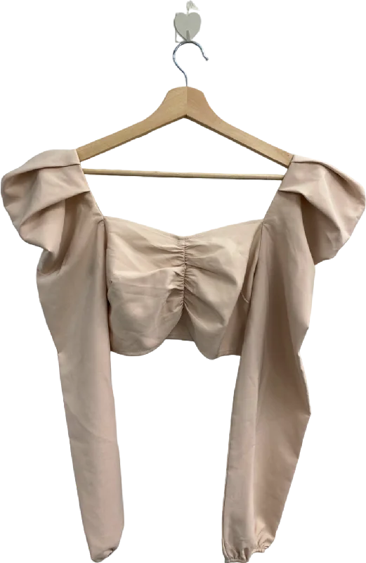 Summer Deals Missguided Beige Ruched Bardot Top UK 6