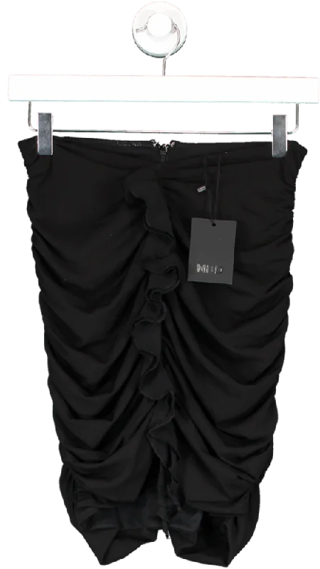 Sophisticated Fashion NBD Black Ruched Ruffle Top UK XS