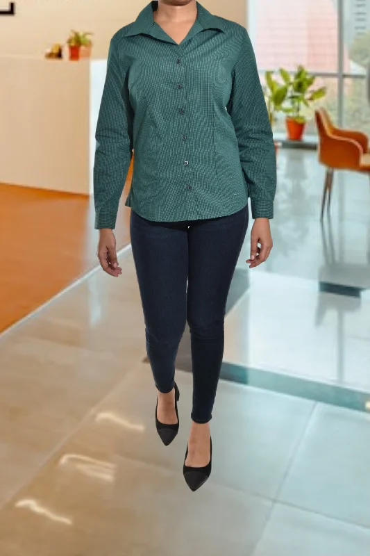 Casual Fashion Ladies Bottle Green Button Front Shirt