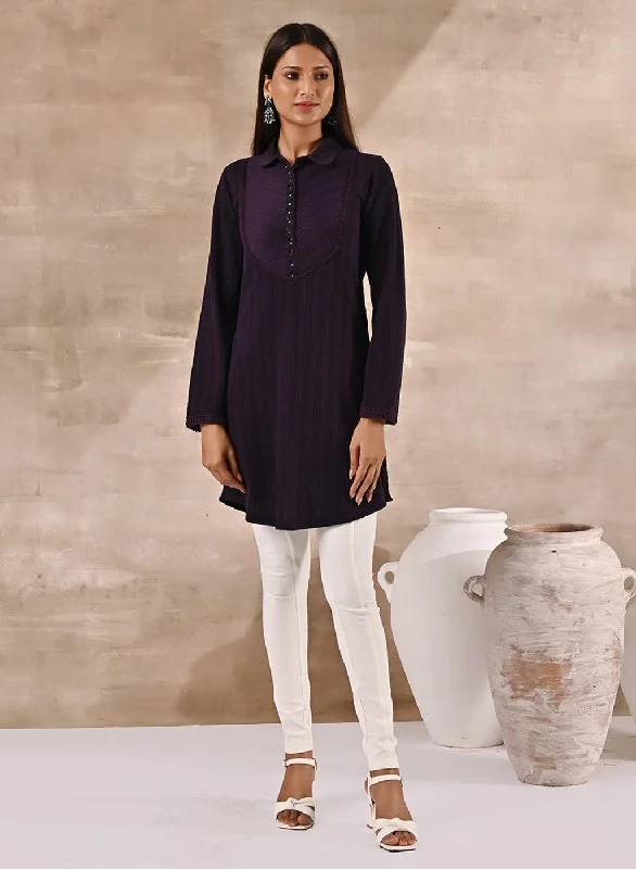 Imeless Style Purple Textured Full Sleeve Kurti