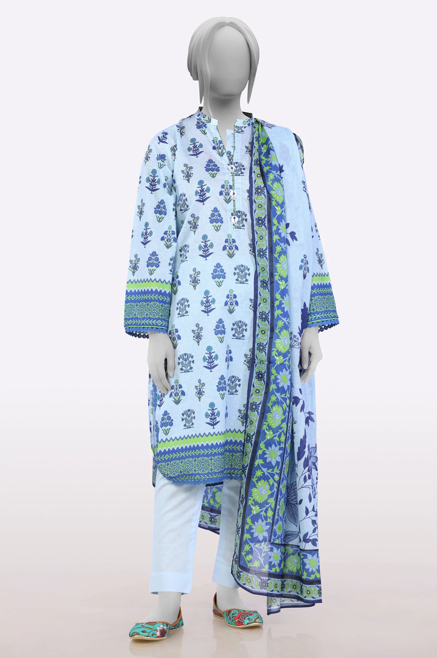 Special Offers Sky Blue Printed 3PC
