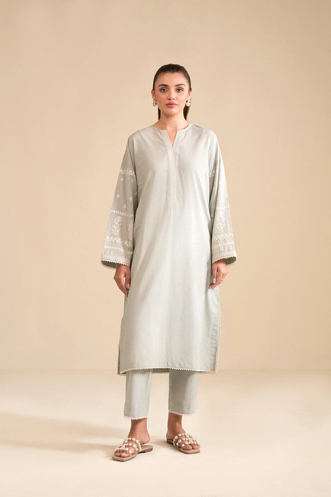 Chic Trend Collection 2 Piece Embroidered Cambric Suit