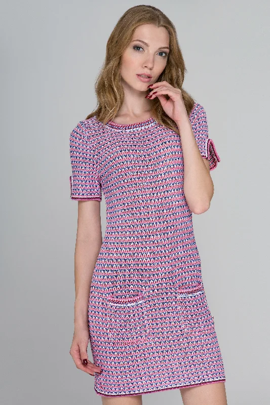 Contemporary Chic Promotions Pink and Blue Crochet Shirt Dress
