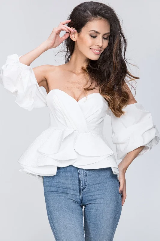 Fashion Forward White Off the Shoulder Love Me Too Top