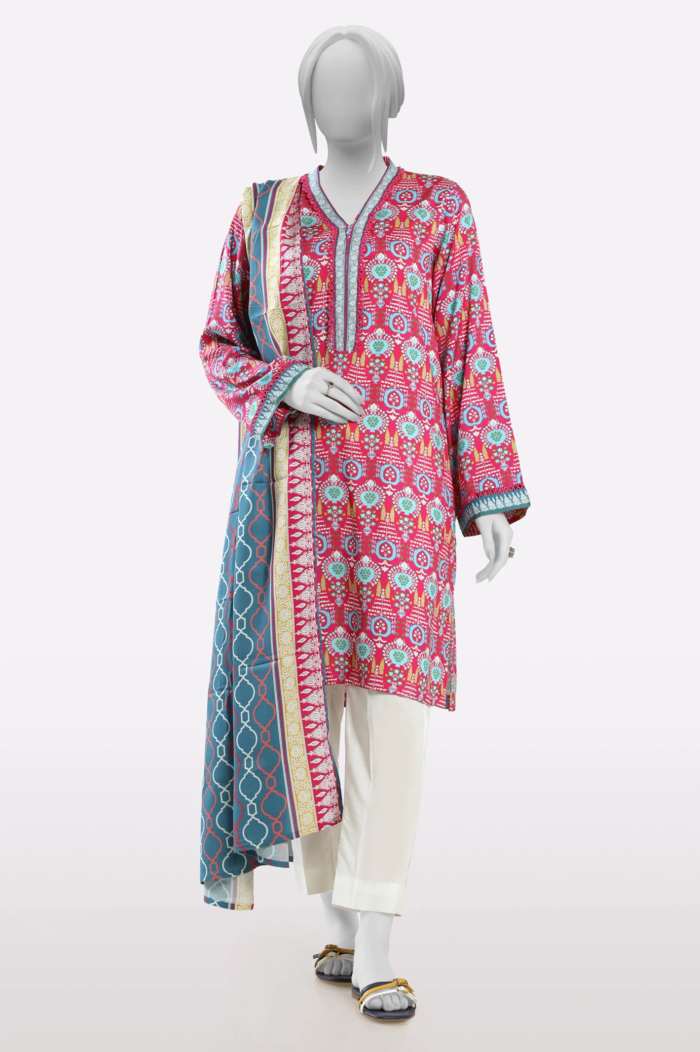 Chic & Modern Sales Pink Printed Kurti With Dupatta