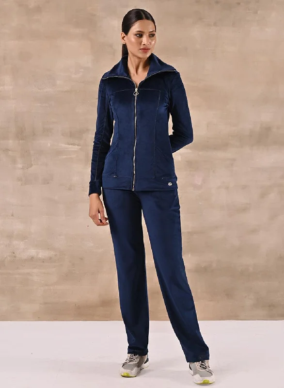 Weekend Exclusive Royal Blue Track Suit with Spread Collar
