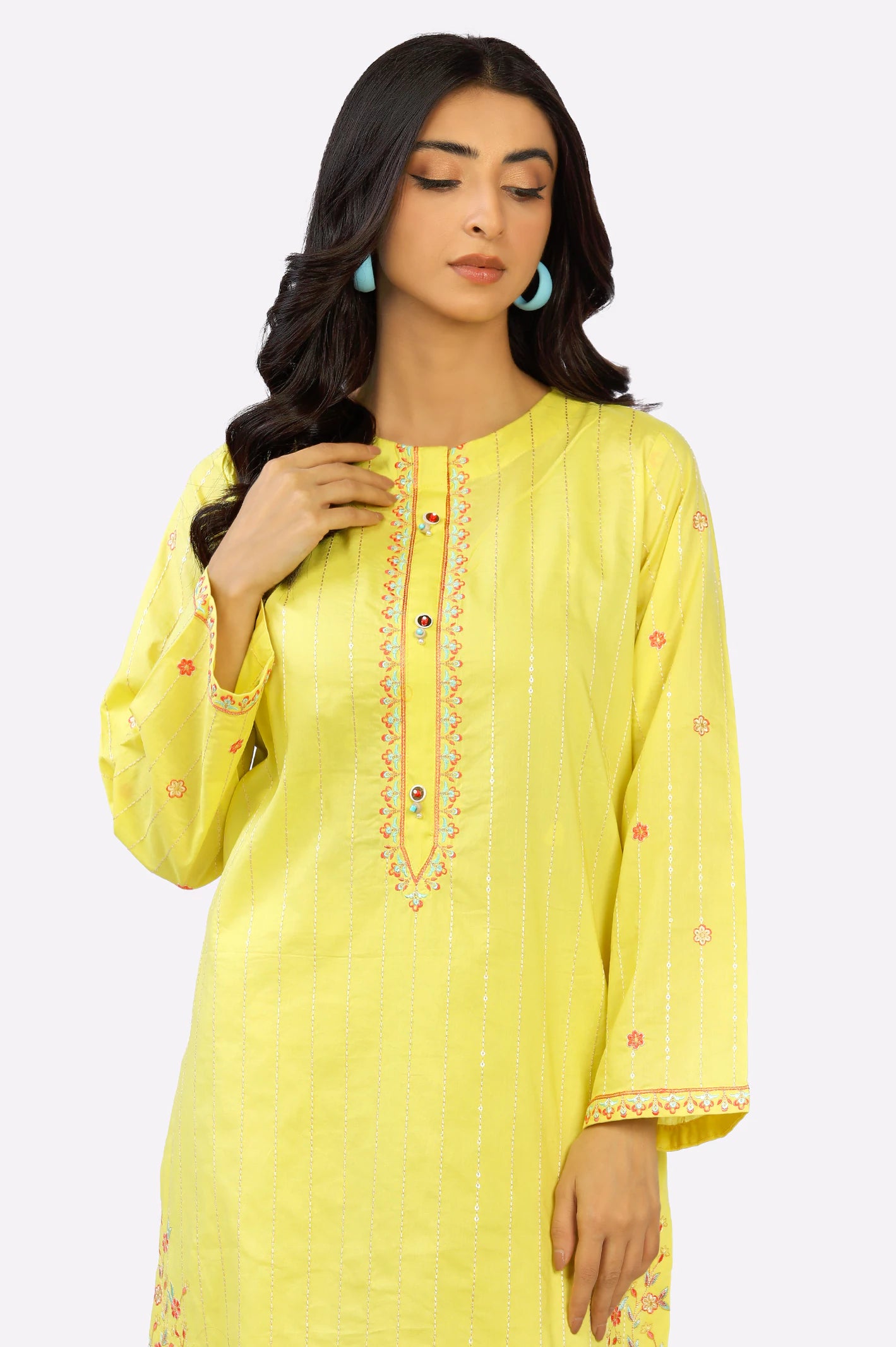 Limited Time Flash Sale Yellow Embroidered Kurti