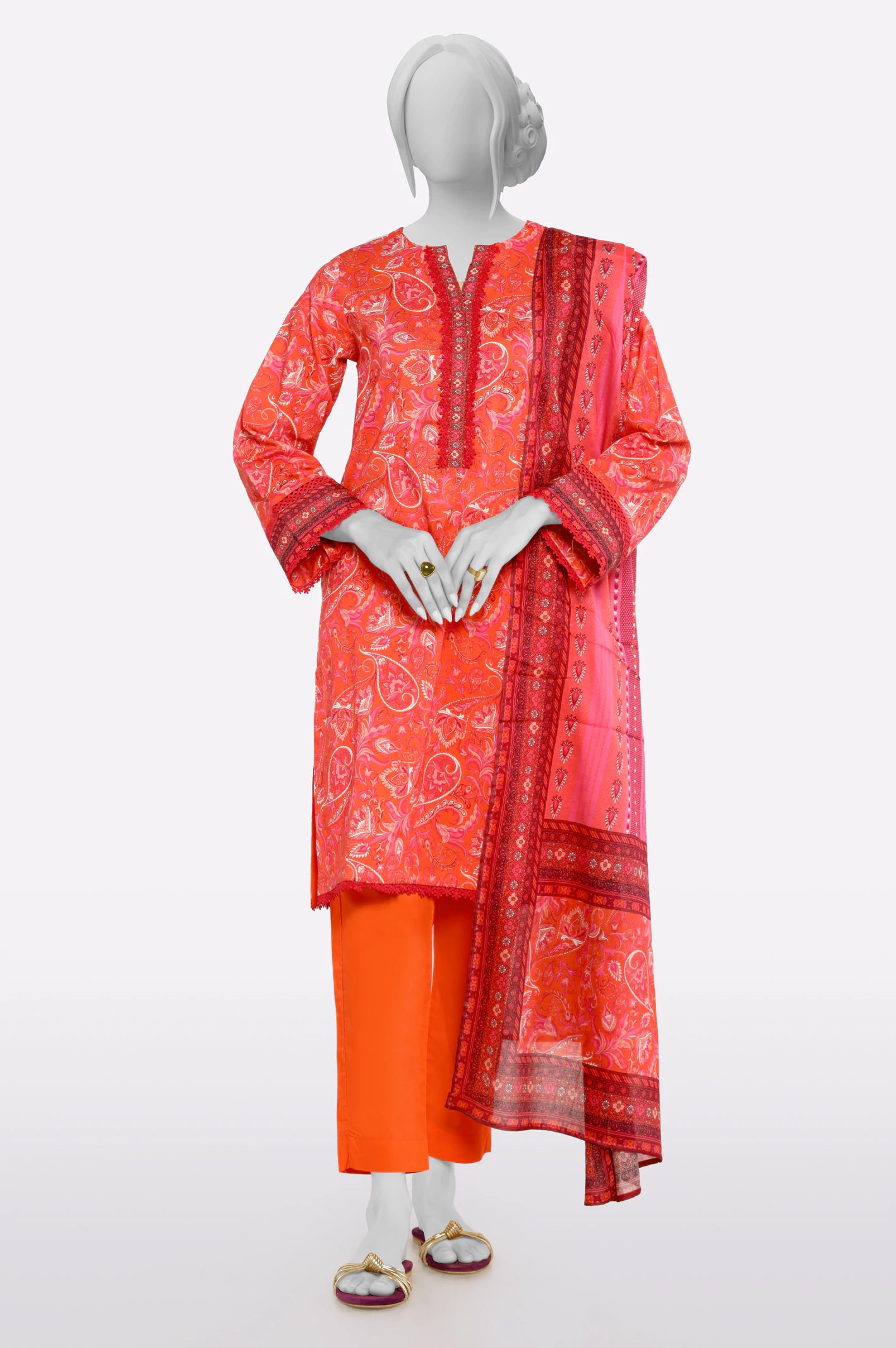 Big Savings Orange Printed 3PC