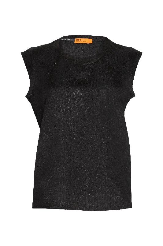 Relaxed Style Cap Sleeve Top - Black Brocade 9773