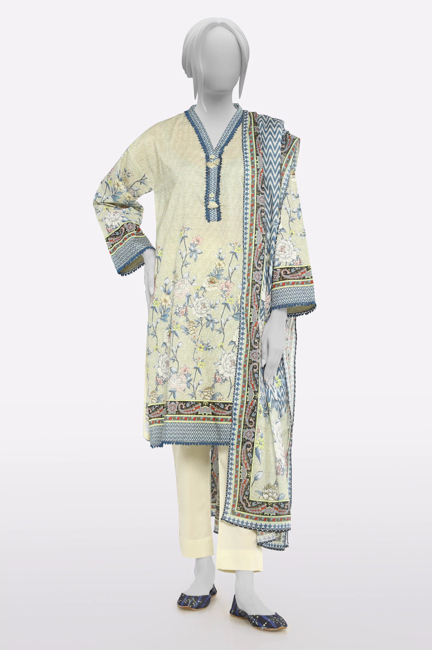 Stylish Savings Cream Printed 3PC