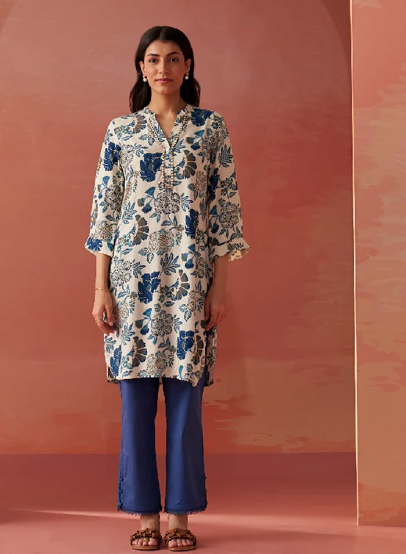 Summer Deals Yasmin Blue Printed Rayon Kurti for Women