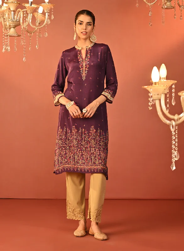 Final Sale Mehak Fuchsia Pink Printed Viscose Long Kurta for Women