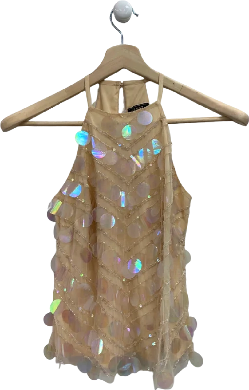 Summer Fashion Lipsy Beige Sequin Embellished Halter Top UK 8