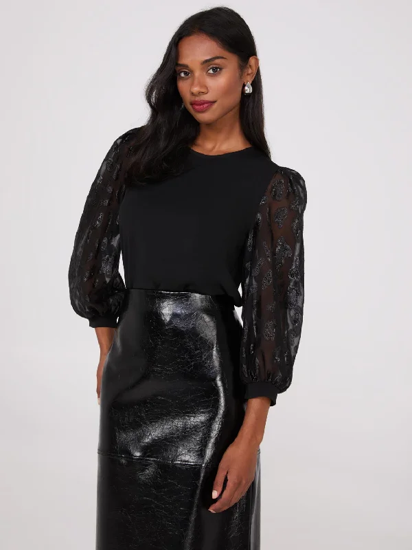 Limited Time Offers Leopard Print Balloon Sleeve Crepe Top