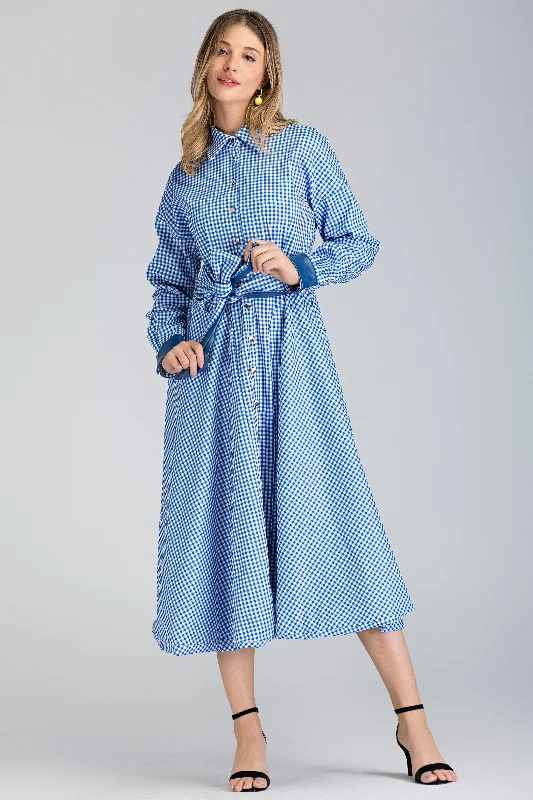 Limited Styles Blue Gingham Shirt Maxi Dress