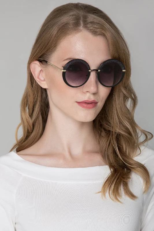 Minimalist Fashion Sale Black Glitter Top Rim Round Sunglasses