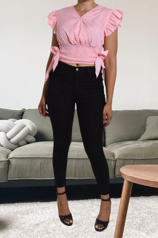 Forward Trendsetter Ladies Shirred V Neck Light Pink Top