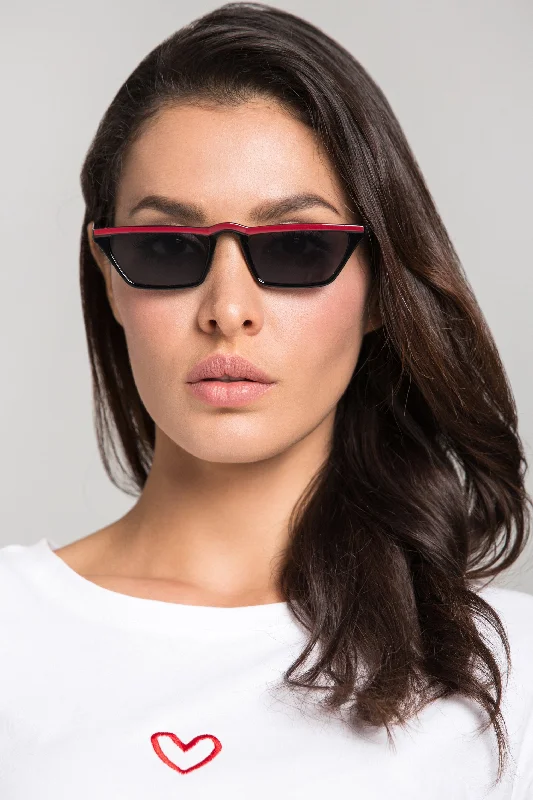 Chic Style Discounts Black Red Top Slim Rectangle Sunglasses