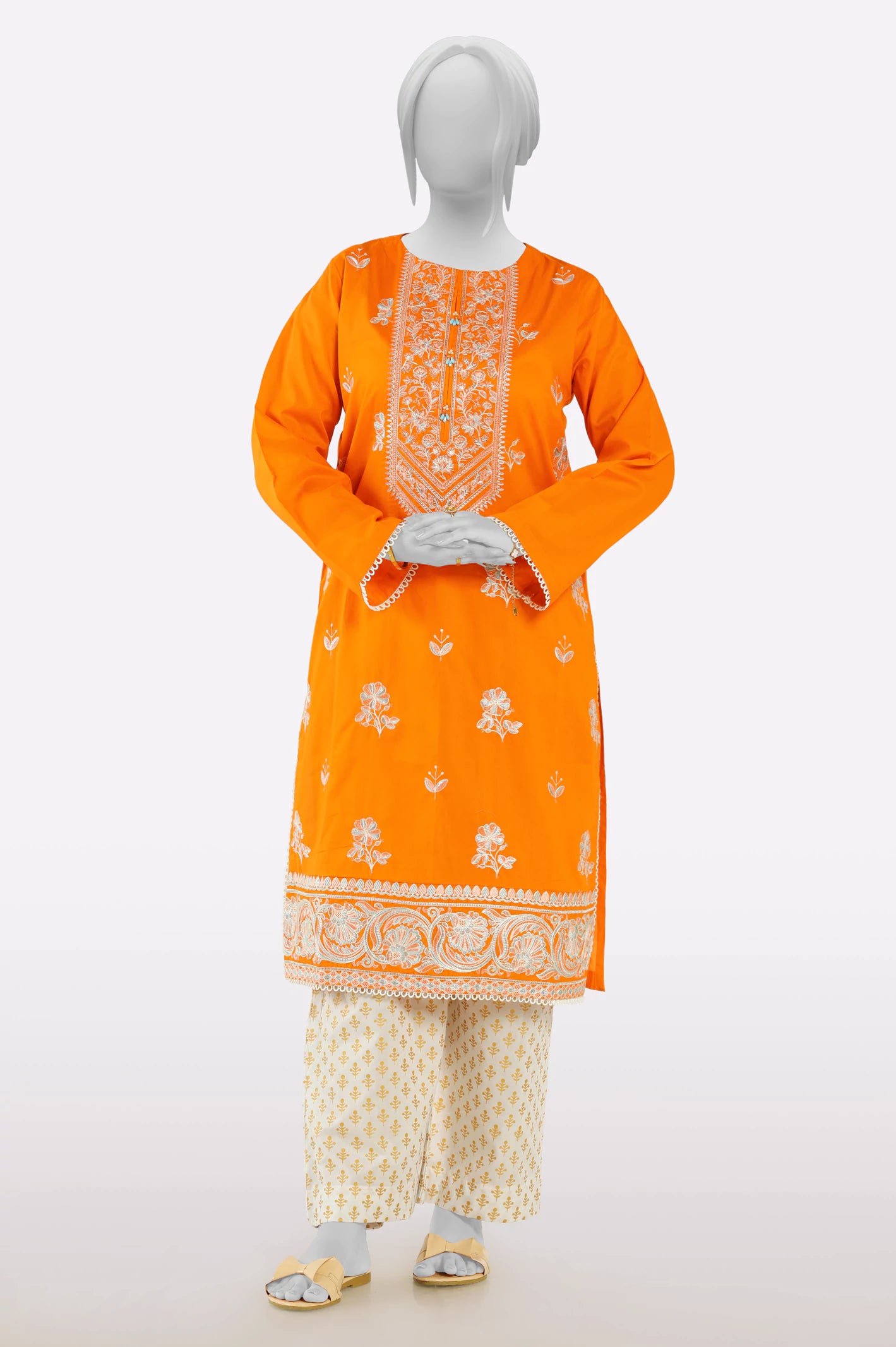 Best Sellers Orange Embroidered Kurti