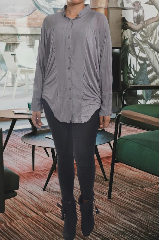Bid Farewell To The Old Season Grey Flair Button Front Top