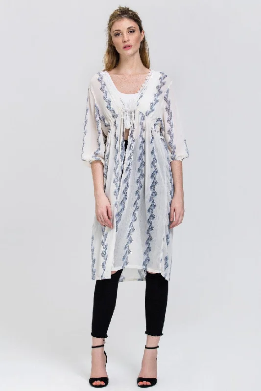 Chic Styles White Sheer Feather Print Long Robe Top
