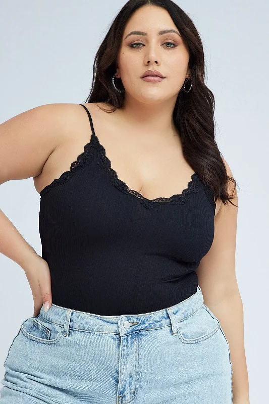 Retro Style Promotions Black Singlet Top Seamless