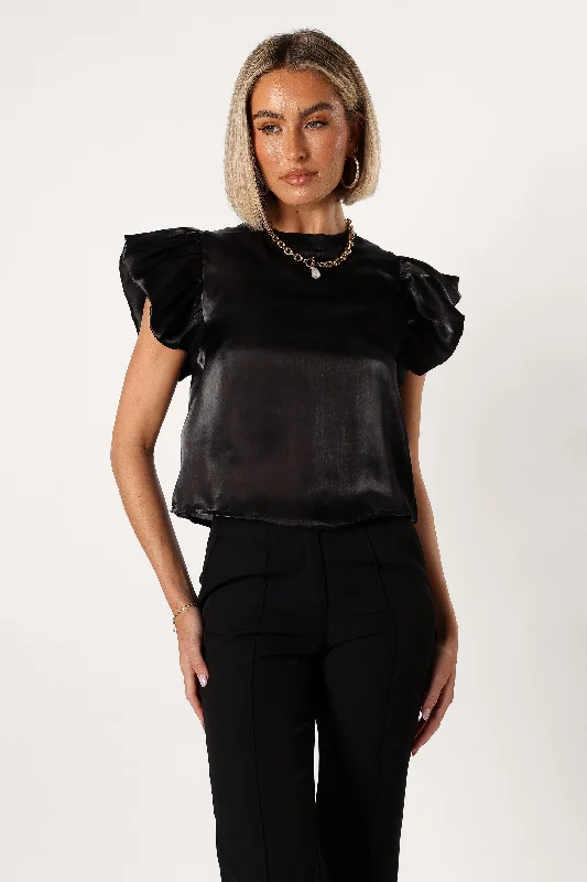 Essentials On Sale Marianna Ruffle Sleeve Top - Black