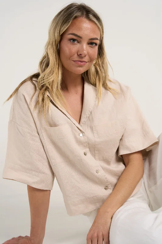 Hot Items Meander Cream Linen Boxy SS Shirt