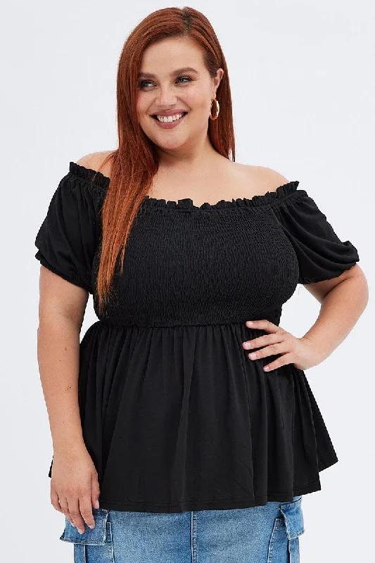 Shop Sales Black Bardot Top Square Neck